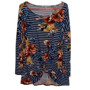 🌹Oddy Floral Striped Women's Top - Blue and Multicolor
